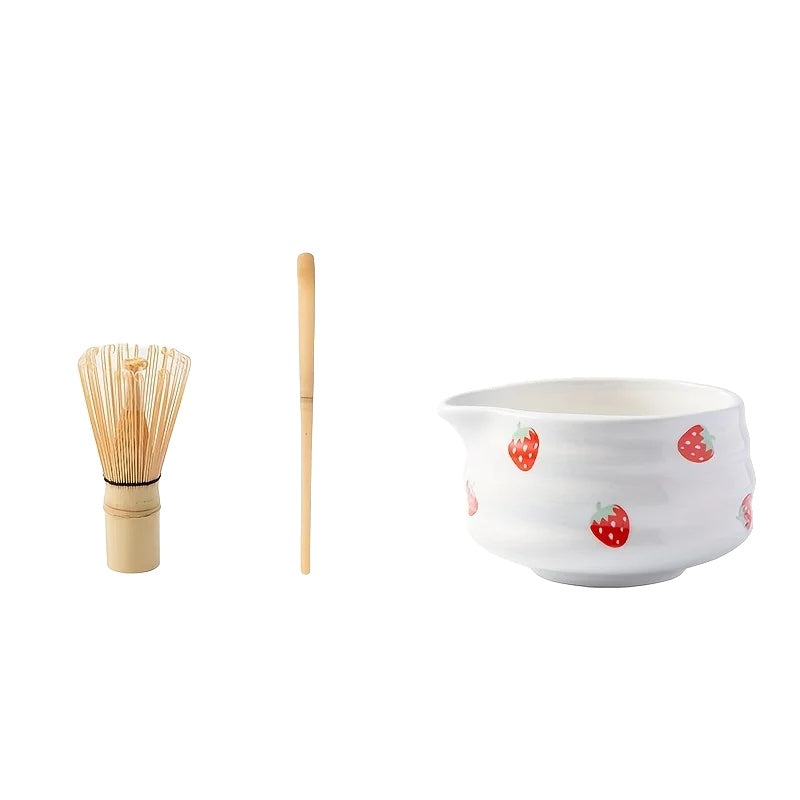 Japanese Strawberry Matcha Bowl Set with Whisk – Cute Ceramic Tea Bowl for Authentic Matcha Experience