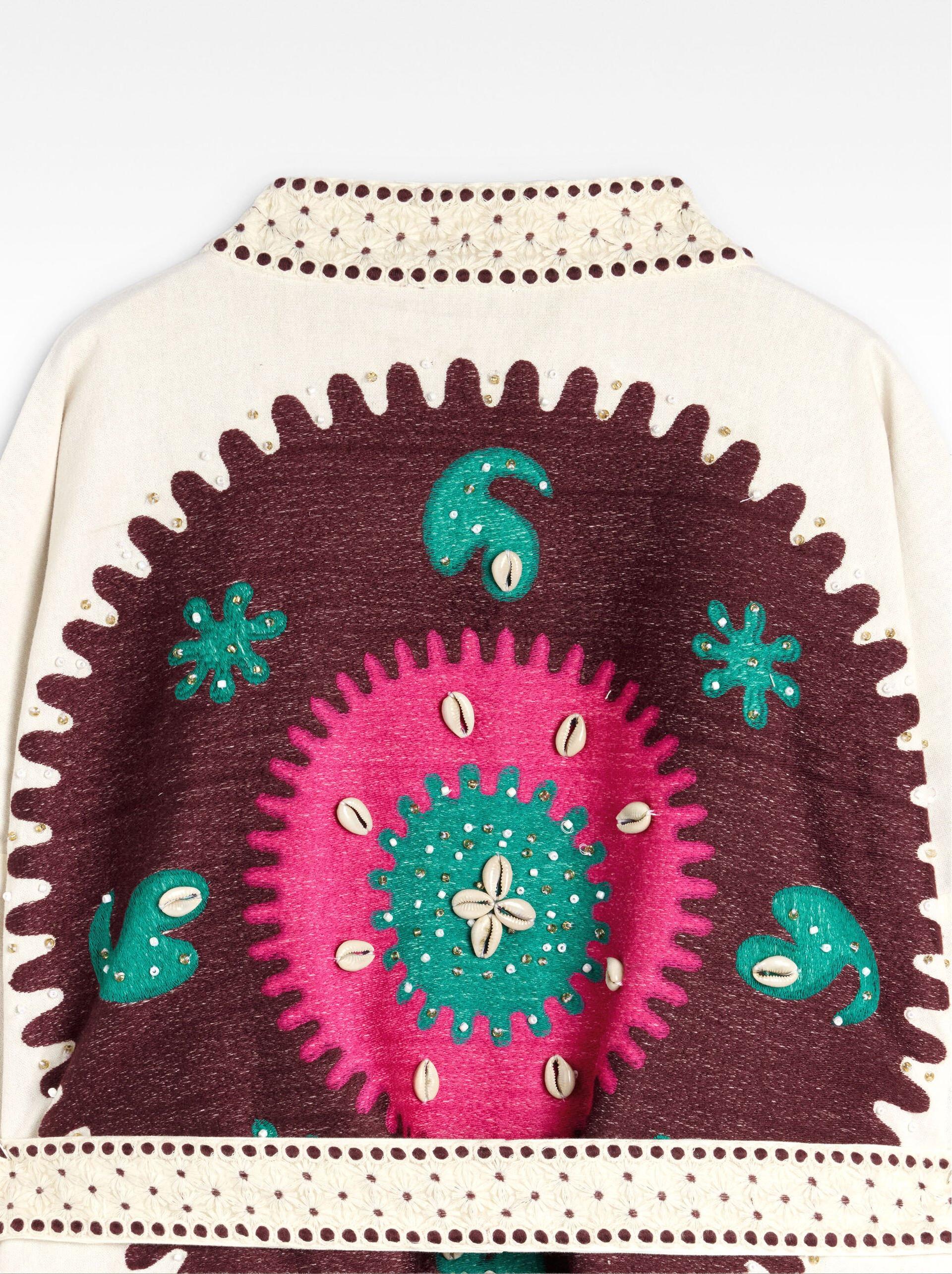 Embroidered Open-Front Coat
