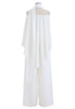 Off-Shoulder Flap Scarf Chiffon White Jumpsuit