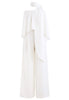 Off-Shoulder Flap Scarf Chiffon White Jumpsuit