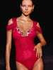 Red Glossy One-Piece with 3D Butterfly