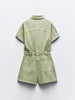 Mini Denim Cuffed-Romper-Green