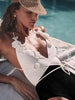 Halter Solid Color Floral Embellished Swimsuit