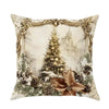 Set of Christmas decorative throw pillow covers with Santa, reindeer, Christmas tree, and pinecone wreath designs for holiday home decor