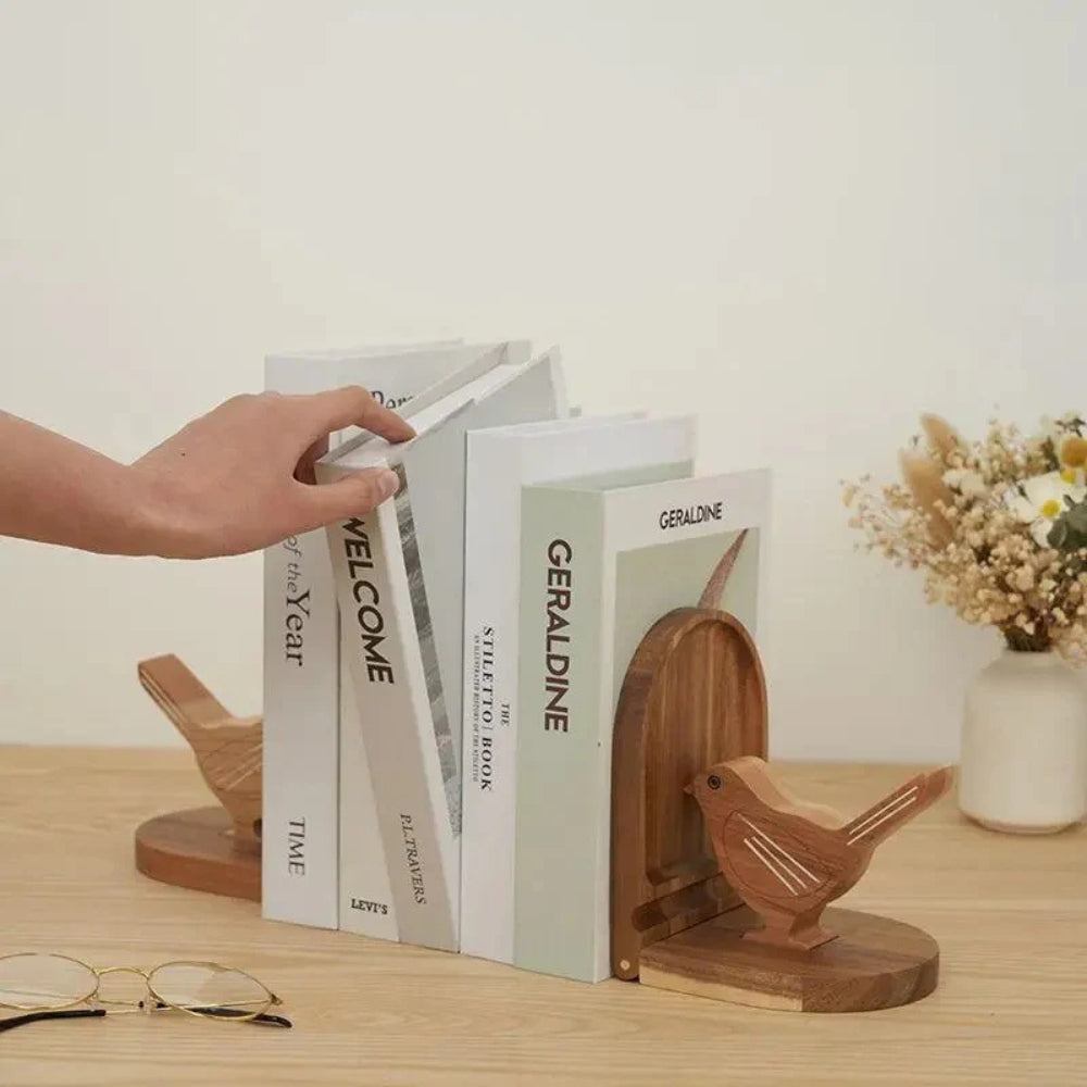 Sparrow Bird Wooden Multi-Use Bookends