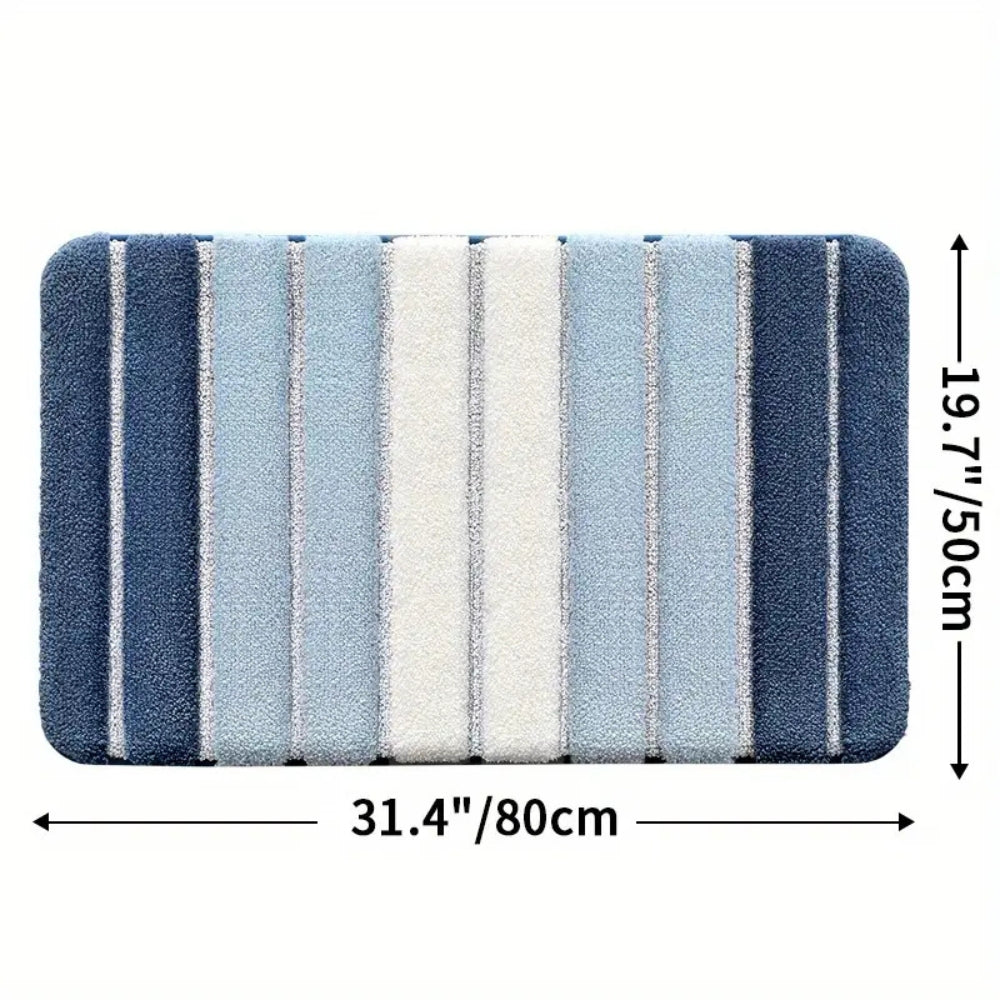 Soft striped gray bath mat with non-slip backing, absorbent plush bathroom rug for shower and tub area