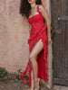 Ruffled Long Maxi Slip Dress - Red