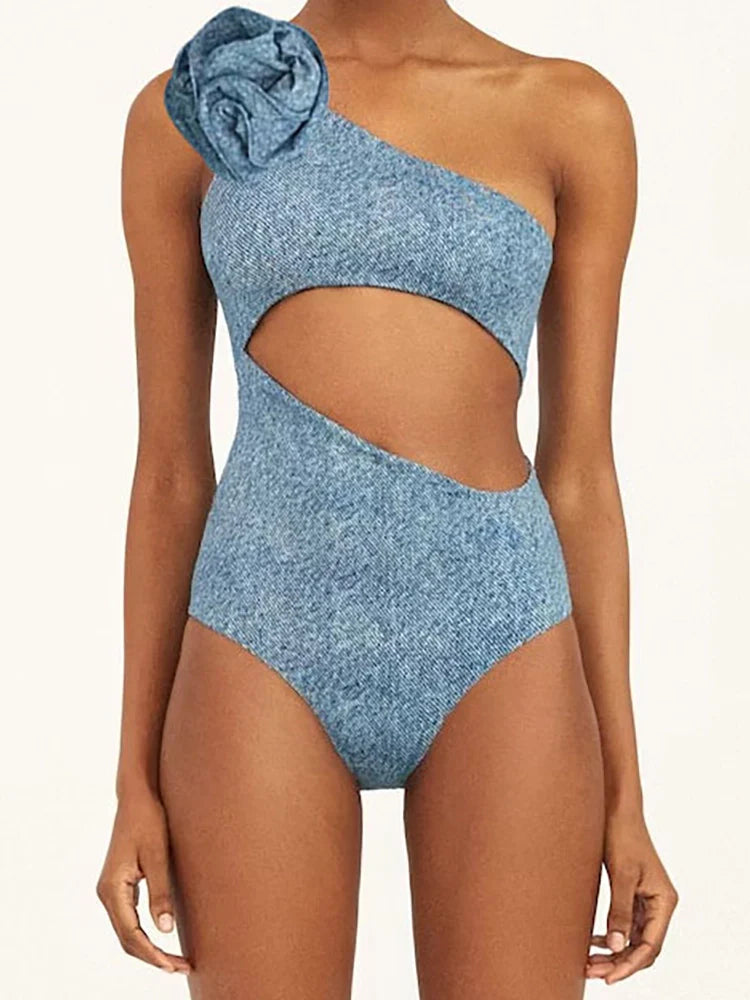 3D Floral One-Shoulder Sexy Monokini