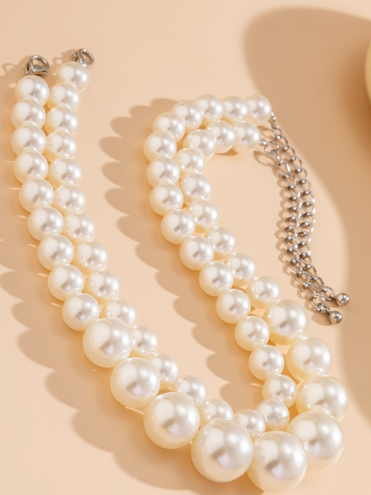 Exaggerated Large Pearl Choker Multi-Layer Beaded Necklace
