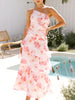 One-Shoulder Strappy Floral Print Dress