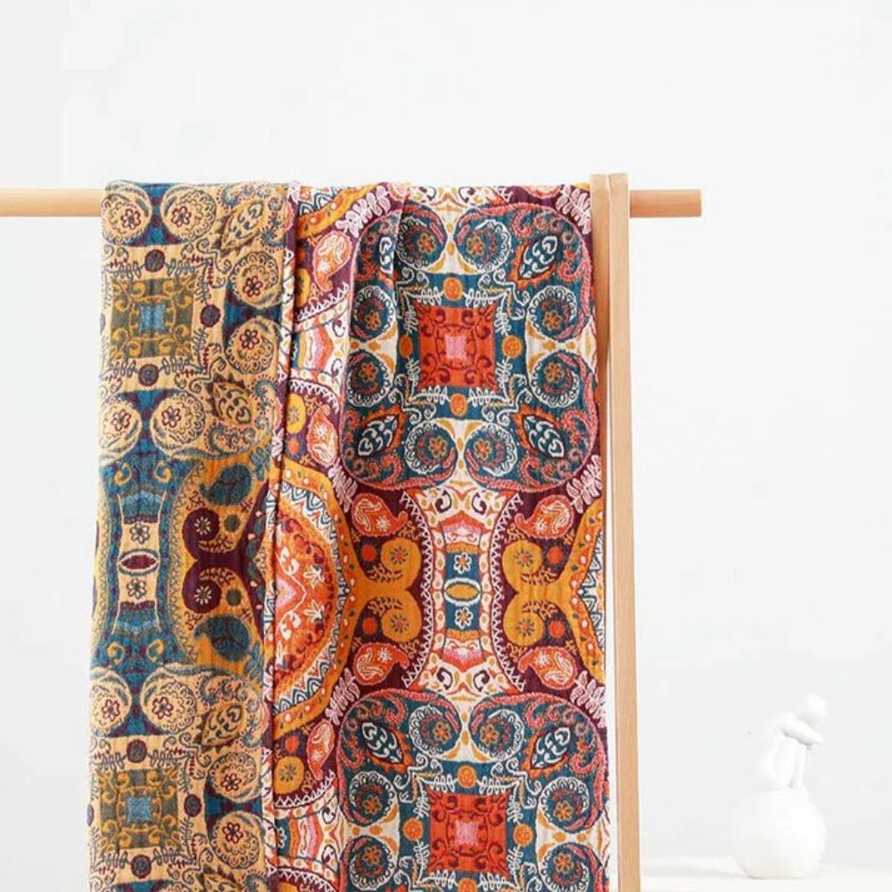 Cotton bathroom towel with colorful bohemian mandala design, soft and absorbent bath towel for daily use