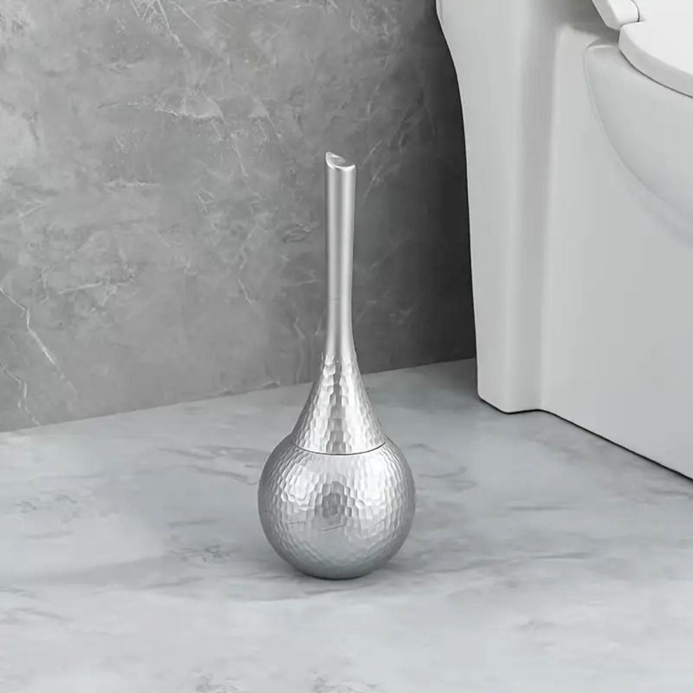Gold hammered toilet brush with matching holder, luxury bathroom cleaning set with modern metallic design