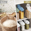 Airtight plastic food storage containers with measuring cup lid, kitchen canisters for rice, grains, beans, and cereals
