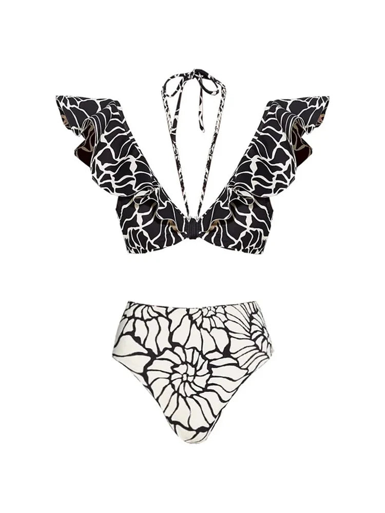 Reversible Ruffle Print Bikini Set