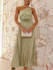 Pleated One-Shoulder Cut-Out Waist Gown