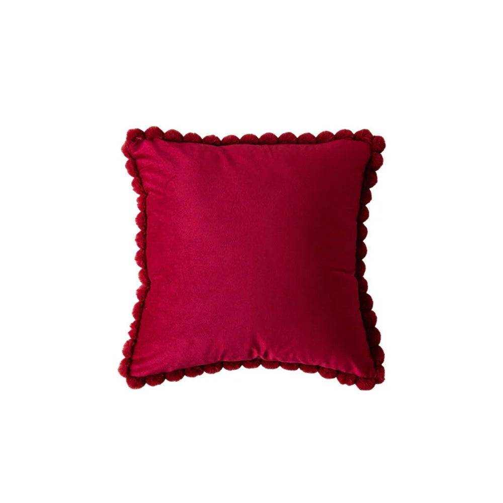 Velvet Pom-Pom Trim Cushion Cover