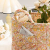 Vintage floral fabric storage basket with handles, quilted collapsible organizer for home decor and storage