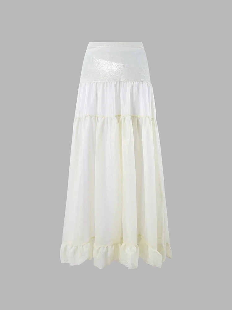 Ruched Tie-String Glossy White Bikini Set