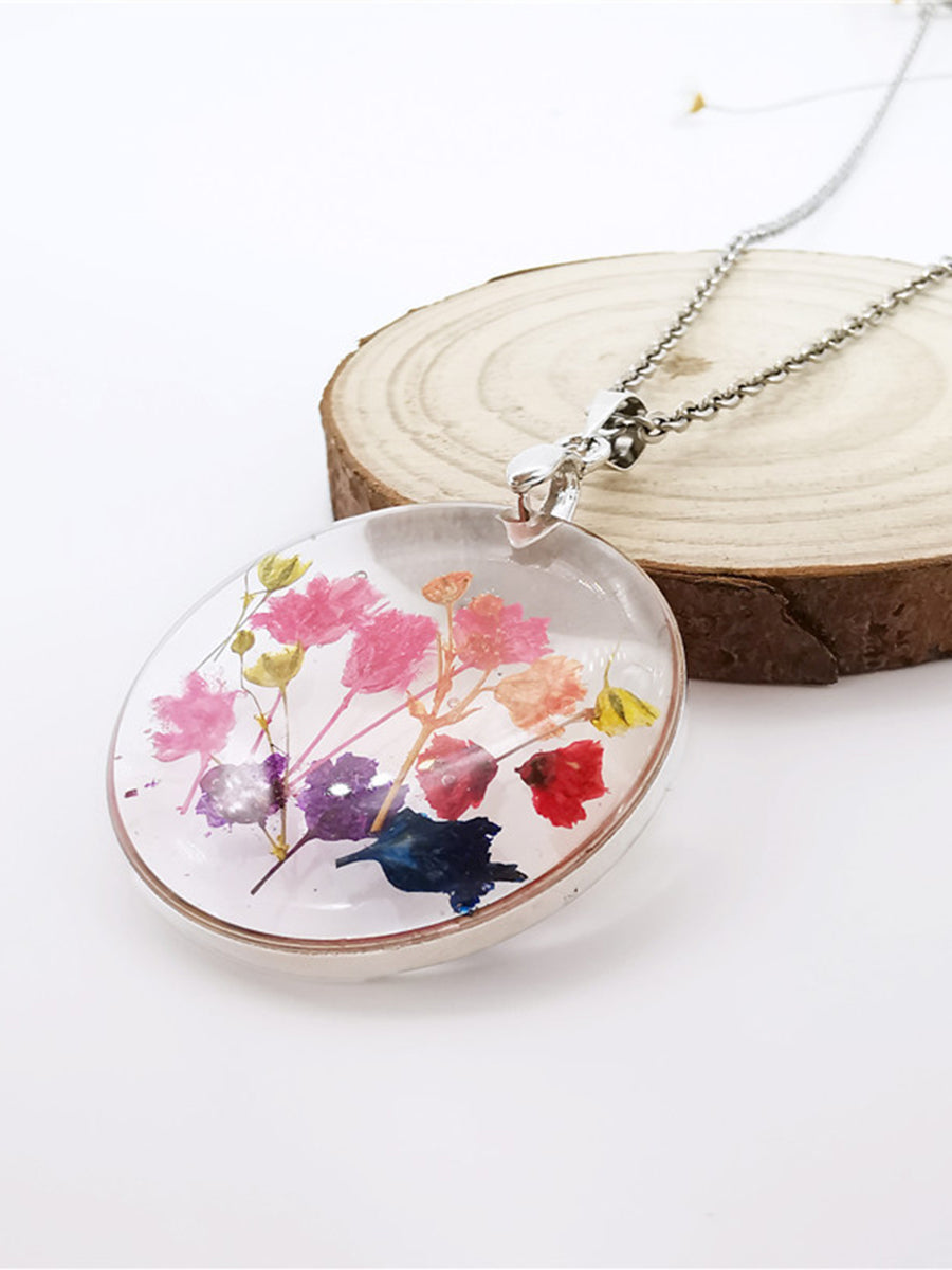 Resin Pressed Flower Necklaces - Rainbow Garden Begonia Blossom