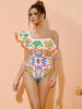 Ruffle Enamel Floral Bikini Swimsuit Set