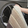 Soft striped gray bath mat with non-slip backing, absorbent plush bathroom rug for shower and tub area