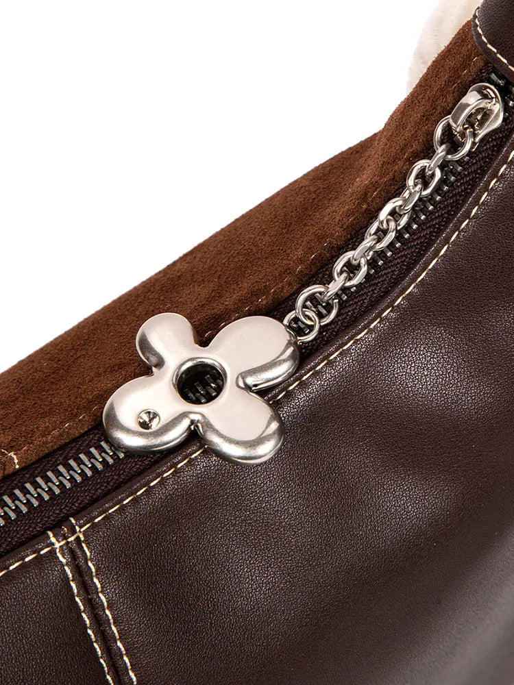 Shearling Crescent Hobo Shoulder Bag