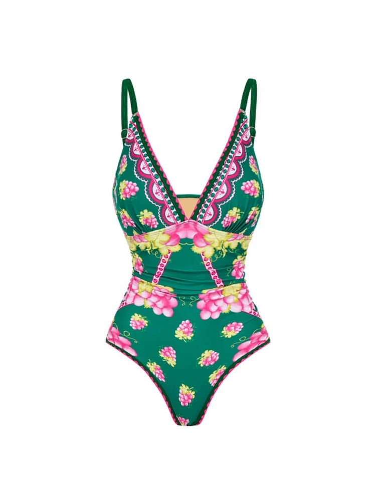Deep V Spaghetti Strap Skirted Swimsuit Set