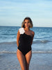 3D Floral One-Shoulder Black Swimsuit