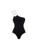 3D Floral One-Shoulder Black Swimsuit