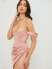 Cap Shoulder Corset Bodycon Midi Dress - Nude Pink