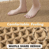 Anti-slip waffle bathroom rug in natural beige with textured weave, absorbent bath mat for shower and bathroom floor