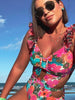 Print Cutout One Piece Swimsuit Set
