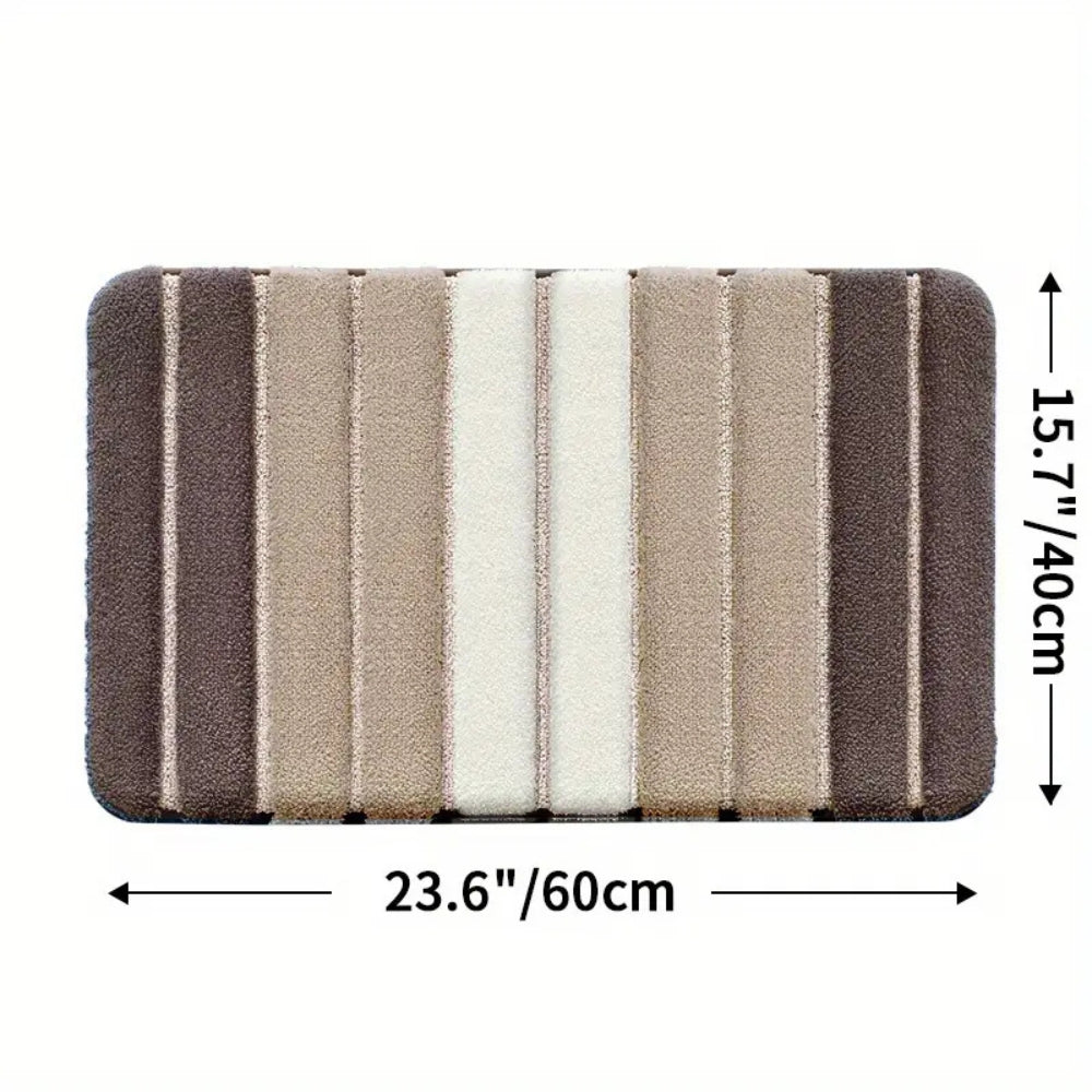 Soft striped gray bath mat with non-slip backing, absorbent plush bathroom rug for shower and tub area