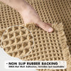 Anti-slip waffle bathroom rug in natural beige with textured weave, absorbent bath mat for shower and bathroom floor