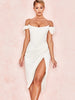 Cap Shoulder Corset Bodycon Midi Dress - White