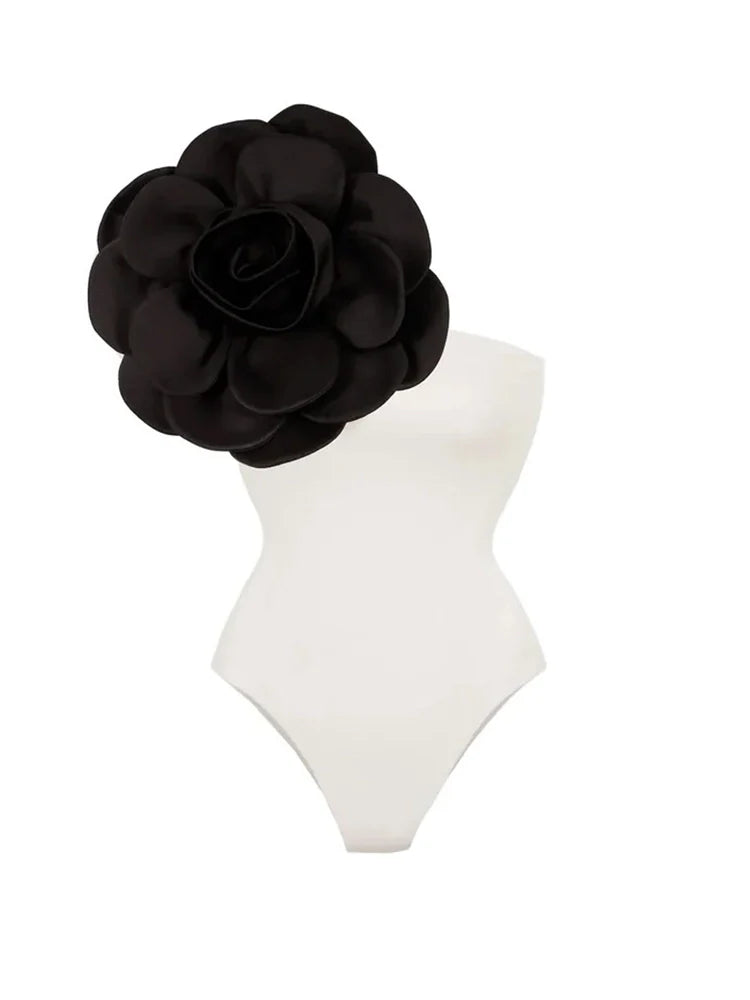 3D Floral Solid Color Swimsuit