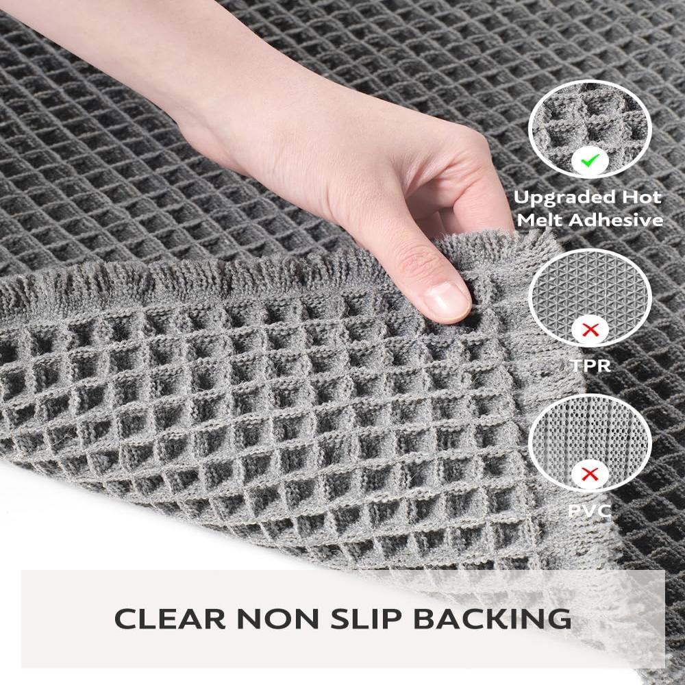 Anti-slip waffle bathroom rug in natural beige with textured weave, absorbent bath mat for shower and bathroom floor
