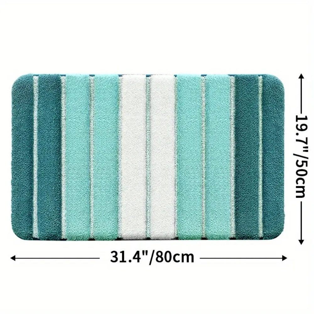 Soft striped gray bath mat with non-slip backing, absorbent plush bathroom rug for shower and tub area