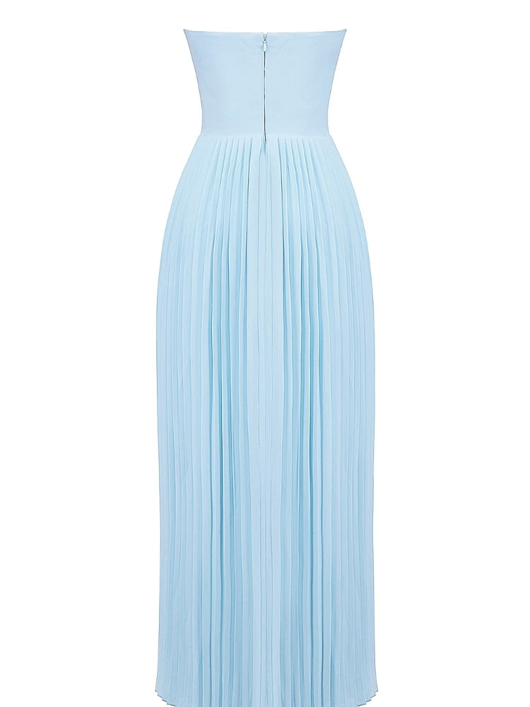 Ocean Blue Pleated Maxi Dress