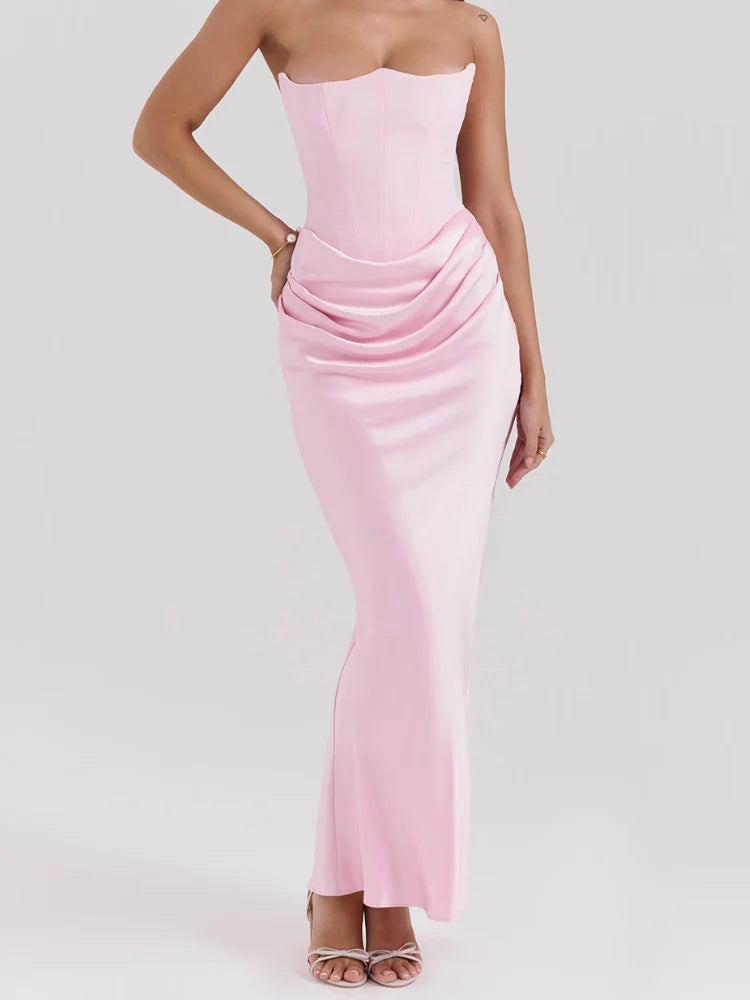 Pink Strapless Bustier Maxi Dress