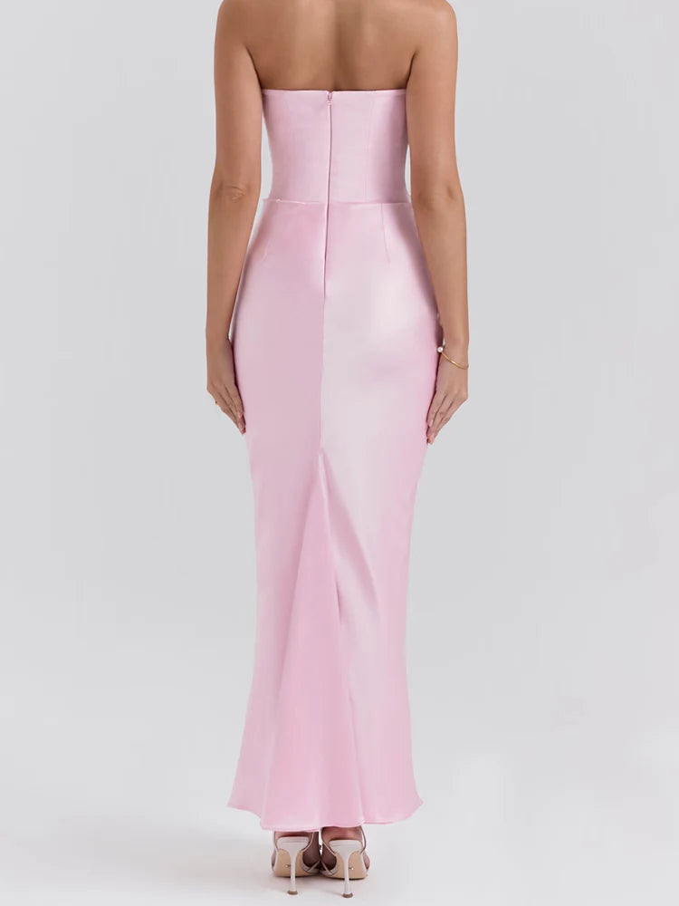 Pink Strapless Bustier Maxi Dress