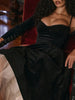 Black Velvet Tulle Midi Dress