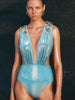3D Butterfly Blue Glossy Swimsuit Set