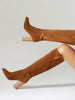 Suede thick heel round toe sleeve high heel boots