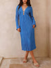 Mountain Vistas Draped Pleated Bell-Sleeve Midi Dress