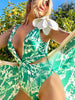 Floral Appliqué Green Printed One-Piece Swimsuit