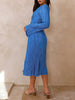 Mountain Vistas Draped Pleated Bell-Sleeve Midi Dress