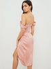 Cap Shoulder Corset Bodycon Midi Dress - Nude Pink
