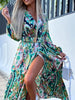 V-Neck Long-Sleeved Belted Maxi Dress