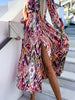 V-Neck Long-Sleeved Belted Maxi Dress